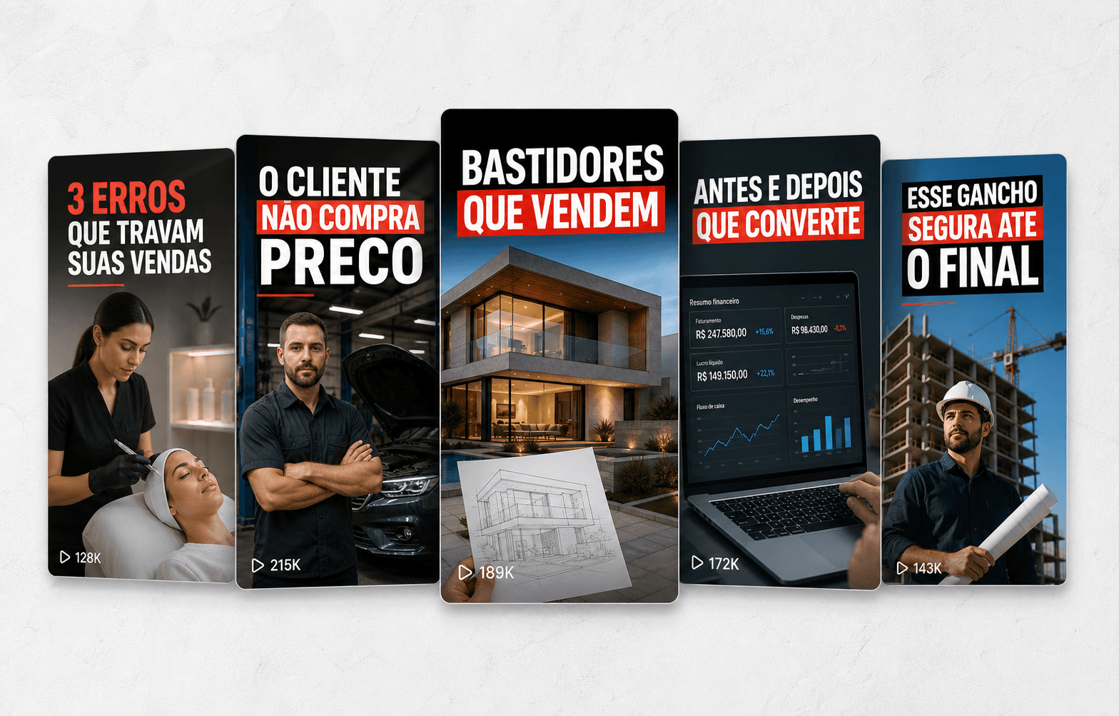 Exemplos de conceitos de vídeos curtos para empresas de serviços